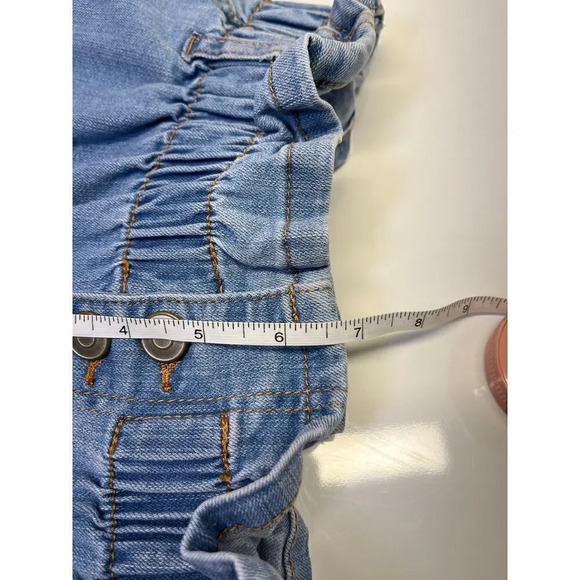 No Boundaries Womens Size M (7-9) Blue Jean Button Fly Shorts Elastic Waist - Picture 11 of 13
